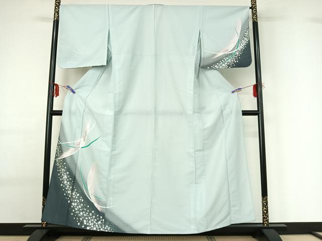 平和屋着物▽訪問着 単衣 箔散らし文 暈し染め 銀彩 洗える着物 AABG0936jh