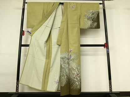 平和屋着物▽訪問着 単衣 花蝶文 暈し染め 金彩 洗える着物 AABG0939jh