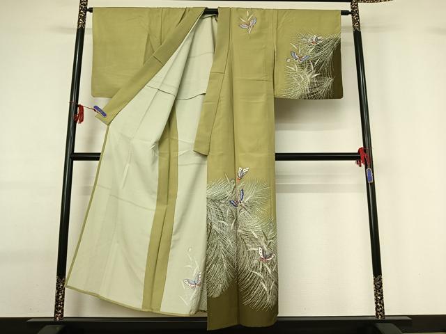 平和屋着物▽訪問着 単衣 花蝶文 暈し染め 金彩 洗える着物 AABG0939jh