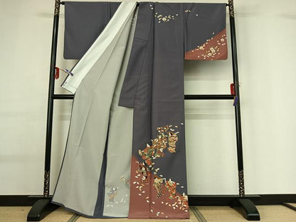 平和屋着物▽訪問着 単衣 人物花文 金彩 洗える着物 AABG0945jh