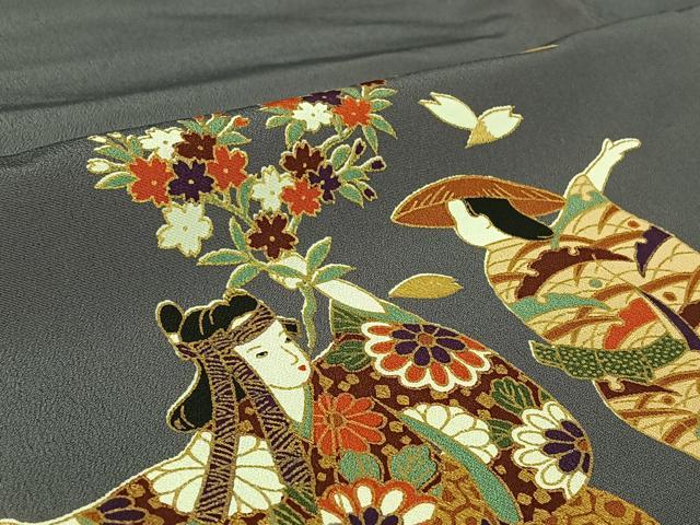 平和屋着物▽訪問着 単衣 人物花文 金彩 洗える着物 AABG0945jh