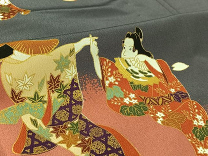 平和屋着物▽訪問着 単衣 人物花文 金彩 洗える着物 AABG0946jh