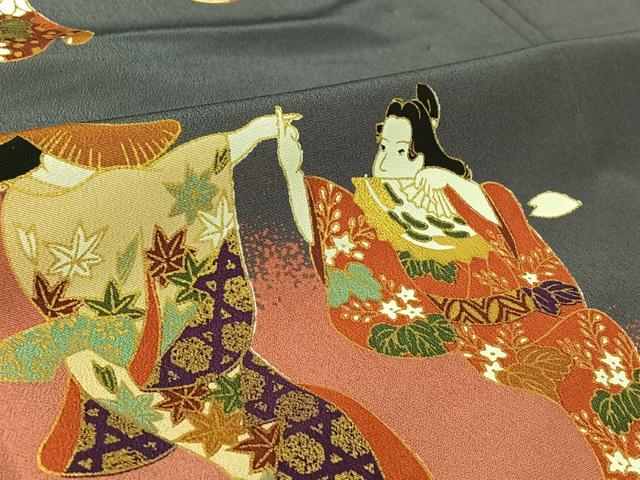 平和屋着物▽訪問着 単衣 人物花文 金彩 洗える着物 AABG0946jh