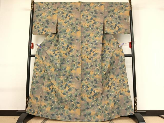 平和屋着物▽小紋　単衣　草花文　暈し染め　洗える着物　AABG0947jh
