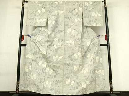 平和屋着物▽上質な紬 単衣 草花文 正絹 逸品 AABG0949jh