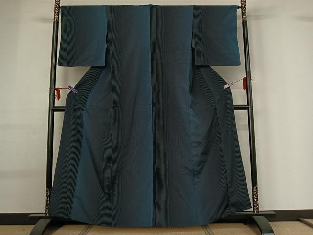 平和屋着物▽上質な小紋 単衣 縞 正絹 逸品 AABG0951jh