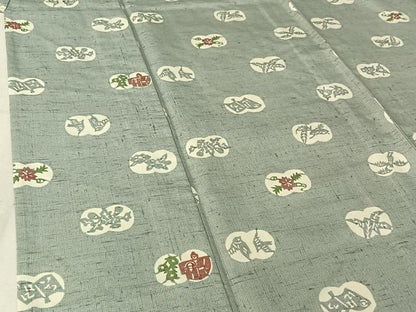平和屋着物▽人間国宝 芹沢圭介一番弟子 下平清人 紬 単衣 花鳥文 正絹 逸品 AABG0952jh