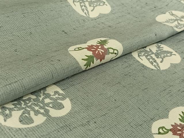 平和屋着物▽人間国宝 芹沢圭介一番弟子 下平清人 紬 単衣 花鳥文 正絹 逸品 AABG0952jh