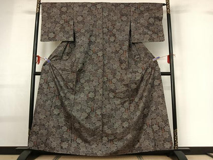 平和屋着物▽上質な紬　単衣　葡萄　正絹　逸品　AABG0954jh