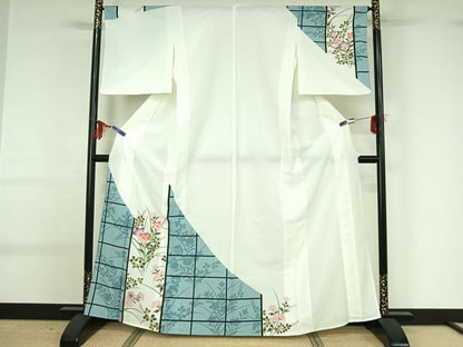 平和屋着物▽訪問着 単衣 草花文 金彩 洗える着物 AABG0961jh