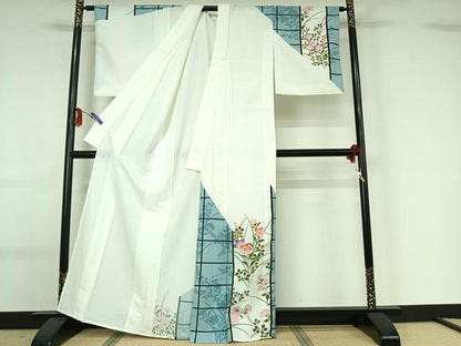 平和屋着物▽訪問着 単衣 草花文 金彩 洗える着物 AABG0961jh
