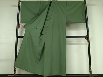 平和屋着物▽男性 色無地 単衣 木賊色 キングサイズ 洗える着物 AABG0963jh