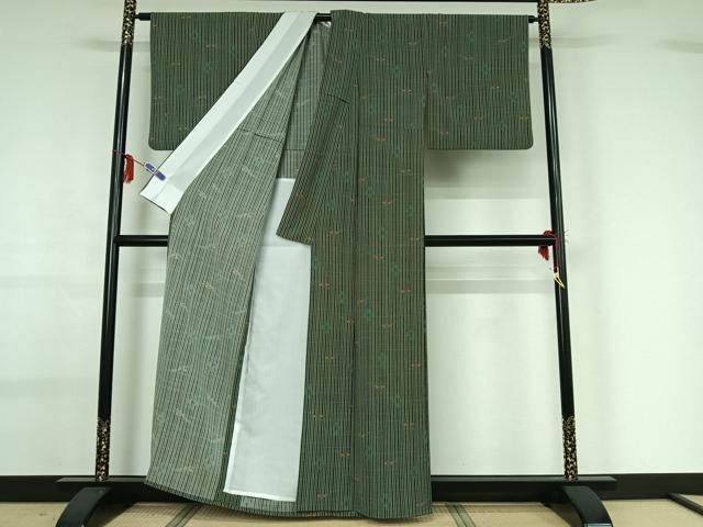 平和屋着物▽小紋 単衣 琉球絣文 洗える着物 AABG0964jh