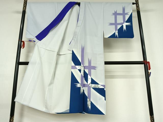 平和屋着物▽男性 訪問着 単衣 籬文 銀彩 洗える着物 AABG0965jh