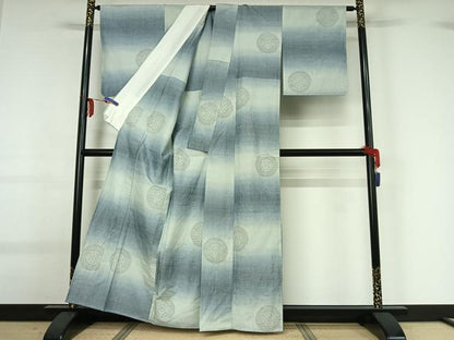 平和屋着物▽結城紬 単衣 80亀甲 花丸文 正絹 逸品 AABG0966jh