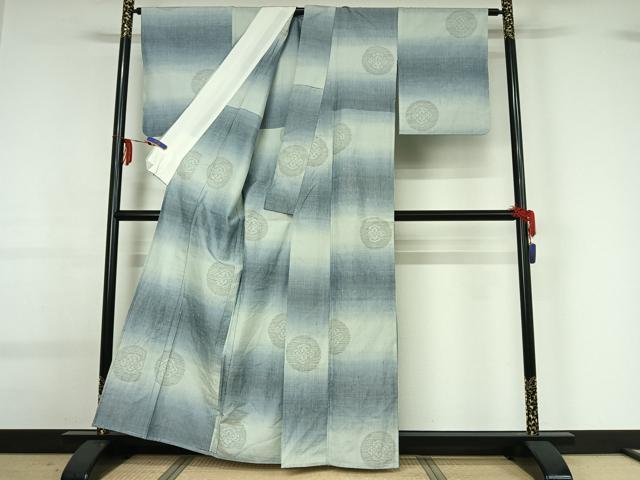 平和屋着物▽結城紬 単衣 80亀甲 花丸文 正絹 逸品 AABG0966jh