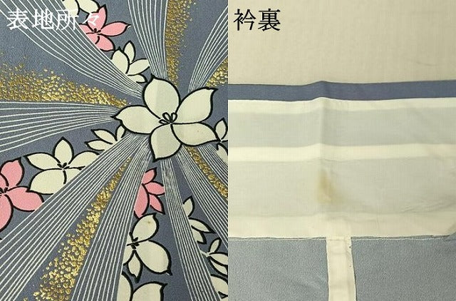 平和屋着物▽訪問着 単衣 草花文 金彩 洗える着物 AABG0967jh