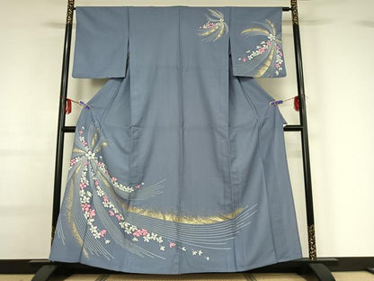平和屋着物▽訪問着 単衣 草花文 金彩 洗える着物 AABG0967jh