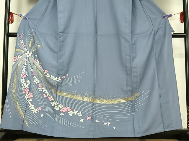 平和屋着物▽訪問着 単衣 草花文 金彩 洗える着物 AABG0967jh
