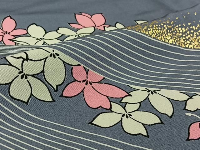 平和屋着物▽訪問着 単衣 草花文 金彩 洗える着物 AABG0967jh