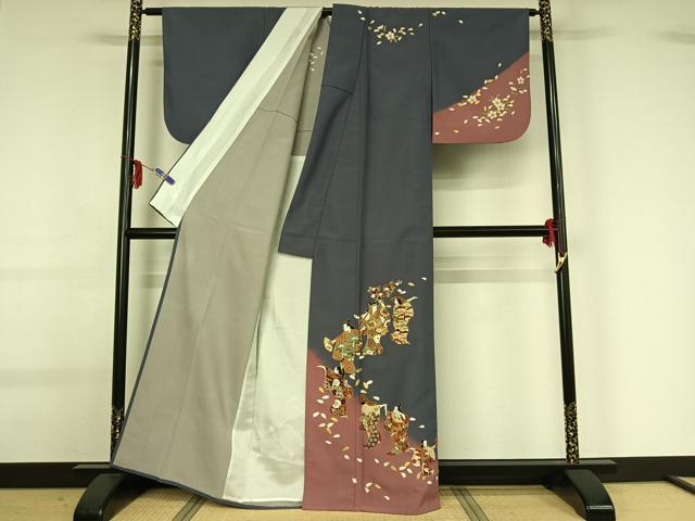 平和屋着物▽訪問着 単衣 人物花文 金彩 洗える着物 AABG0968jh