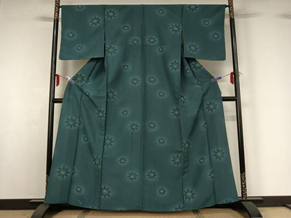 平和屋着物▽小紋 単衣 舞花文 暈し染め 洗える着物 AABG0969jh