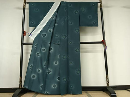 平和屋着物▽小紋 単衣 舞花文 暈し染め 洗える着物 AABG0969jh