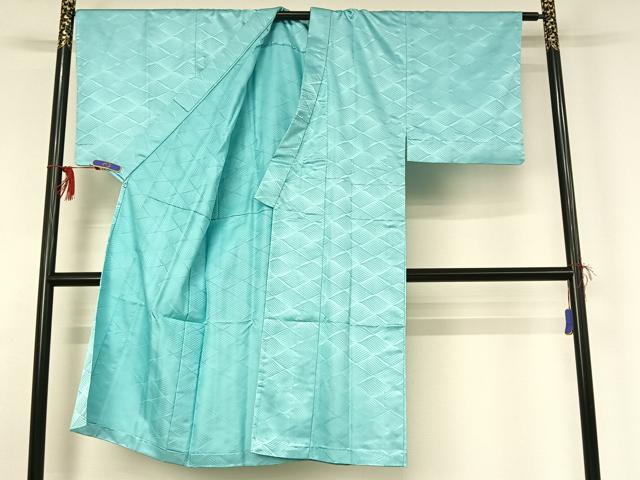 平和屋着物▽男性 色無地 単衣 流水地紋 白群色 洗える着物 AABG0972jh
