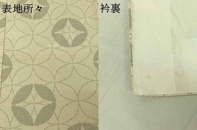 平和屋着物▽綿薩摩 単衣 160亀甲 七宝文 木綿 逸品 AABG0975jh
