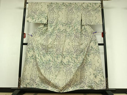 平和屋着物▽本場大島紬 白大島 単衣 藤文 正絹 逸品 AABG0976jh