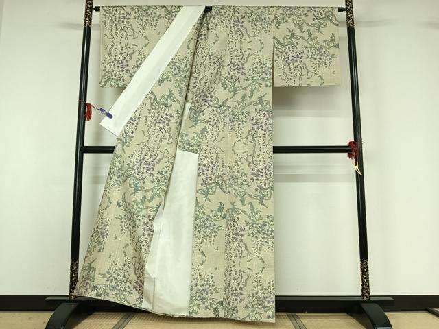 平和屋着物▽本場大島紬 白大島 単衣 藤文 正絹 逸品 AABG0976jh