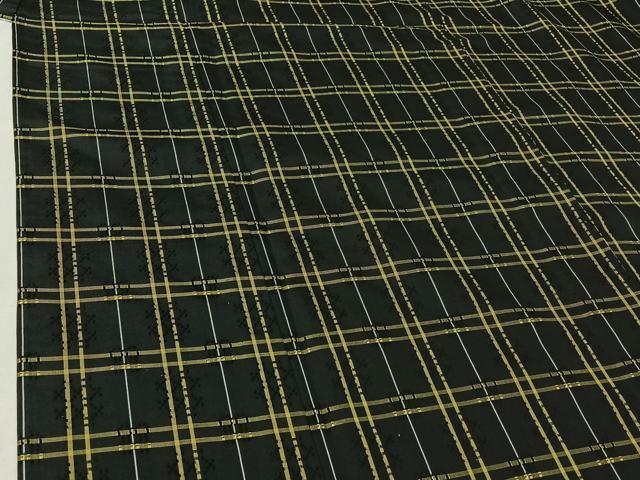 平和屋着物▽上質な紬　単衣　花黄八　花織　格子　反端付き　正絹　逸品　AABG0977jh