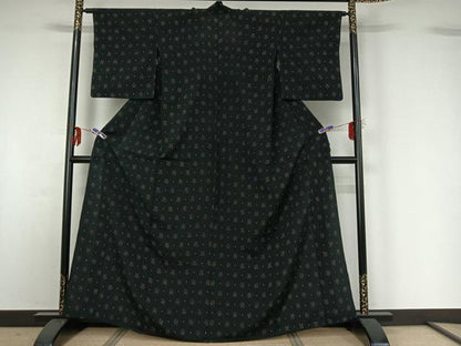 平和屋着物▽お召 単衣 幾何学文様 正絹 逸品 AABG0980jh