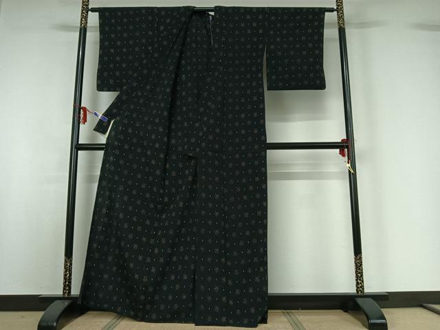 平和屋着物▽お召 単衣 幾何学文様 正絹 逸品 AABG0980jh