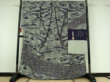 平和屋着物▽井関一男 訪問着 単衣 風景花文 証紙付き 仮絵羽 正絹 逸品 未使用 AABG0982jh