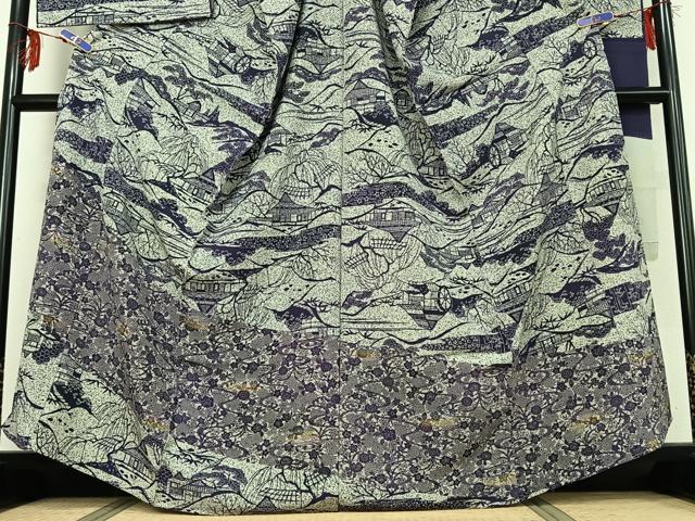 平和屋着物▽井関一男 訪問着 単衣 風景花文 証紙付き 仮絵羽 正絹 逸品 未使用 AABG0982jh