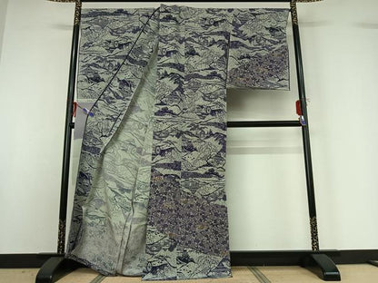 平和屋着物▽井関一男 訪問着 単衣 風景花文 証紙付き 仮絵羽 正絹 逸品 未使用 AABG0982jh