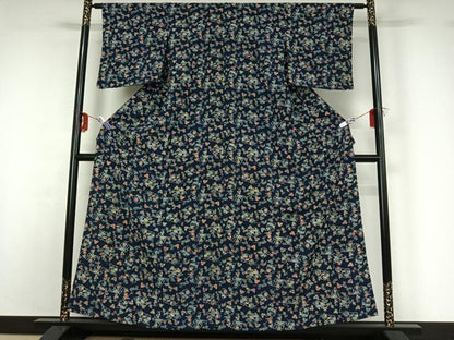 平和屋着物▽上質な小紋 単衣 松皮菱花鳥文 正絹 逸品 AABG0984jh