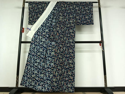 平和屋着物▽上質な小紋 単衣 松皮菱花鳥文 正絹 逸品 AABG0984jh