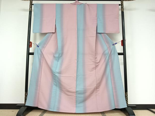 平和屋着物▽小紋　単衣　霞文　暈し染め　洗える着物　AABG0985jh