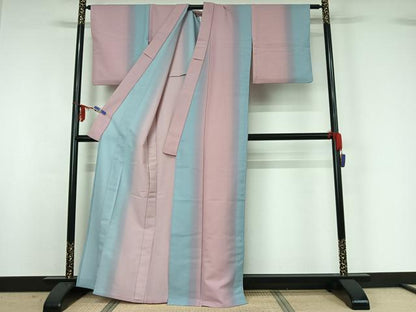 平和屋着物▽小紋　単衣　霞文　暈し染め　洗える着物　AABG0985jh