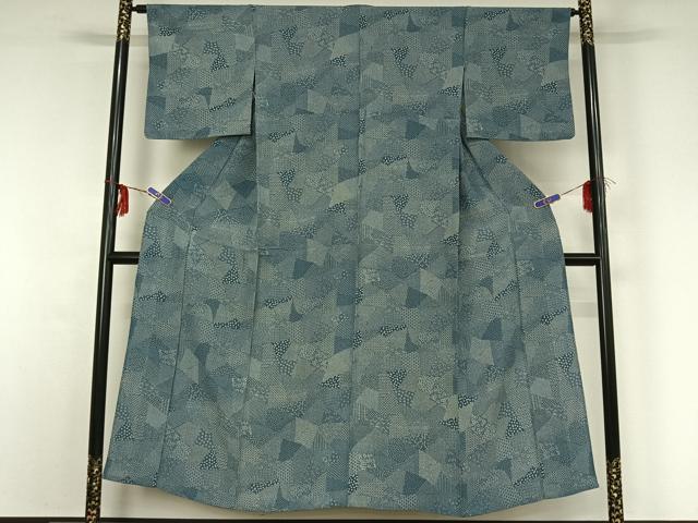 平和屋着物▽江戸小紋 単衣 切嵌花文 正絹 逸品 AABG0988jh