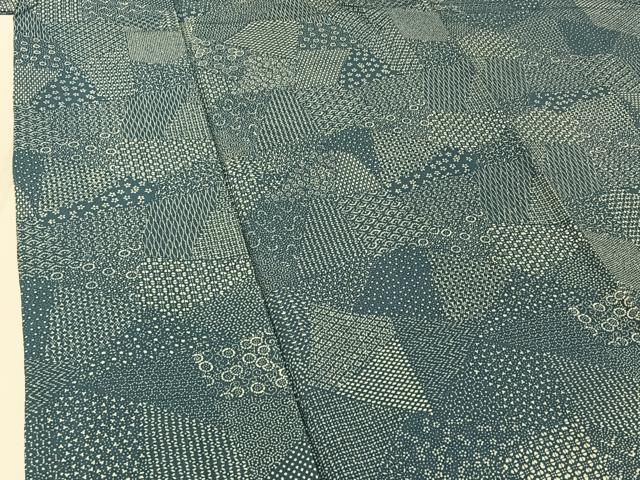平和屋着物▽江戸小紋 単衣 切嵌花文 正絹 逸品 AABG0988jh