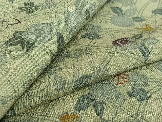 平和屋着物▽上質な小紋 単衣 型染め 草花文 鬼しぼ縮緬 正絹 逸品 AABG0990jh