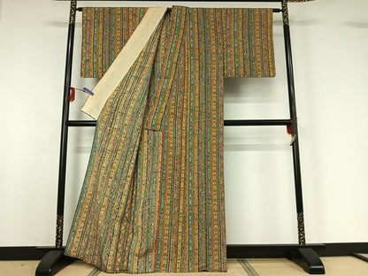平和屋着物▽上質な小紋 単衣 手描き 花間道 正絹 逸品 AABG0991jh
