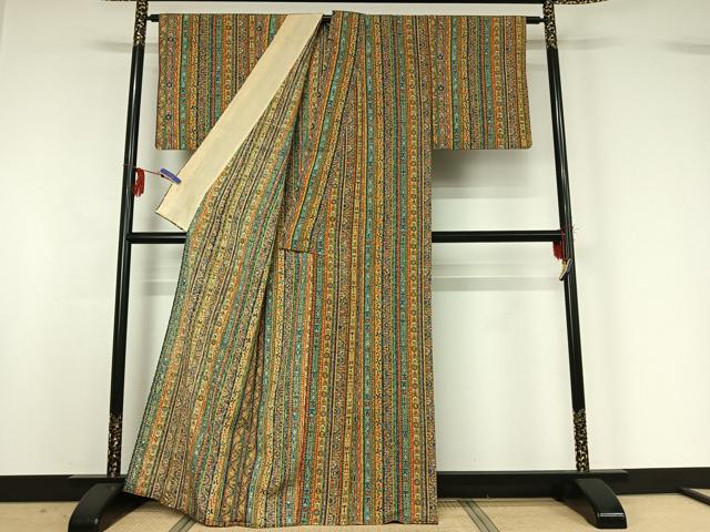平和屋着物▽上質な小紋 単衣 手描き 花間道 正絹 逸品 AABG0991jh