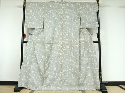 平和屋着物▽お召 単衣 100亀甲 舞花文 正絹 逸品 AABG0993jh