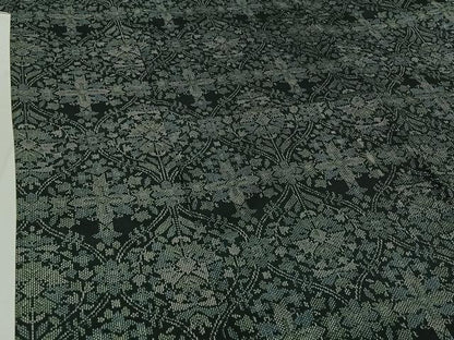 平和屋着物▽本場大島紬 単衣 正倉院花文 黒地 正絹 逸品 AABG0995jh