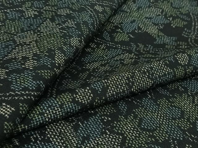 平和屋着物▽本場大島紬 単衣 正倉院花文 黒地 正絹 逸品 AABG0995jh
