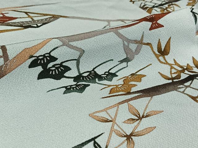 平和屋着物▽上質な小紋 単衣 型染め 風景花文 正絹 逸品 AABG0996jh